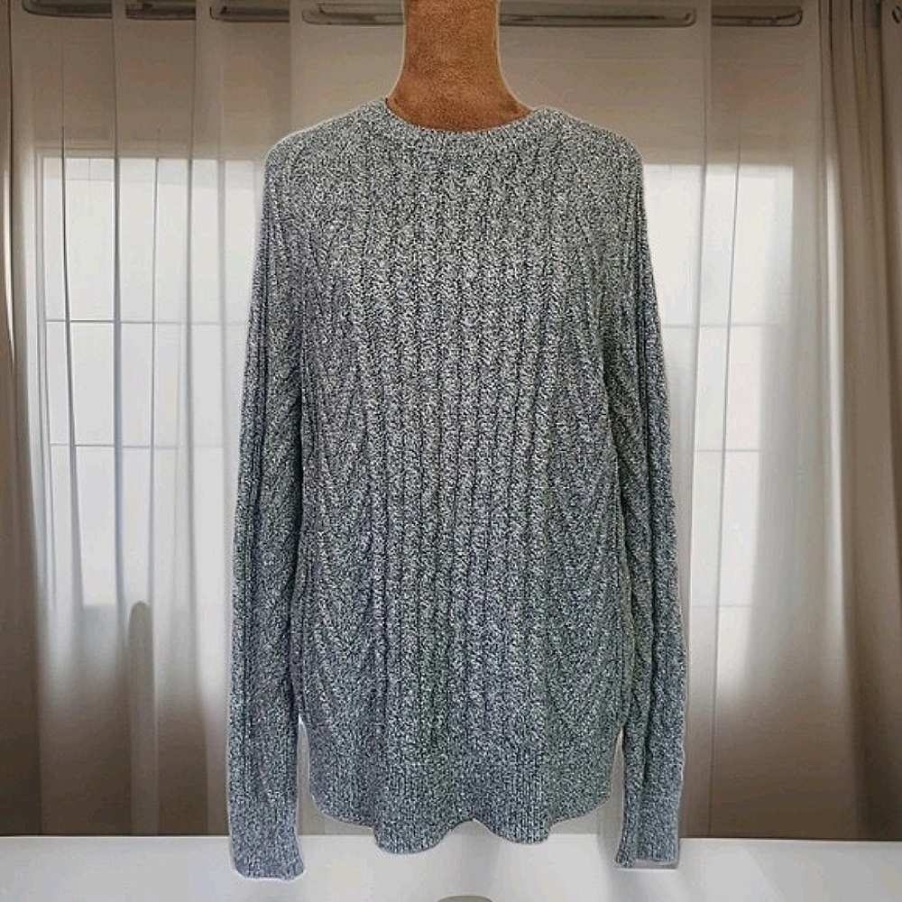 GAP Sweater Marled Black Gray Classic Cable Knit Crew Size S Relaxed Fit Women's